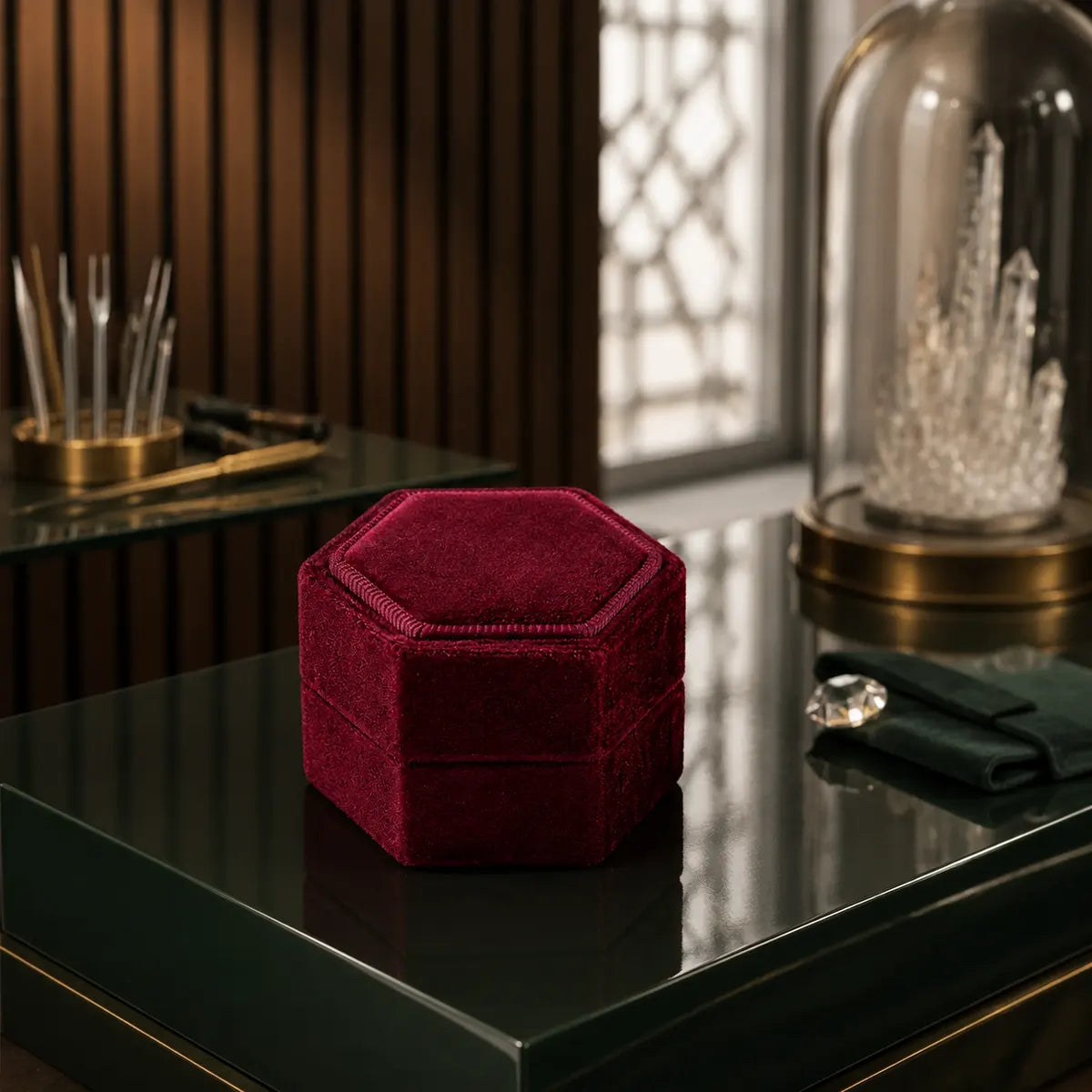 Gemkeepery Hexagon Velvet Wedding Ring Box