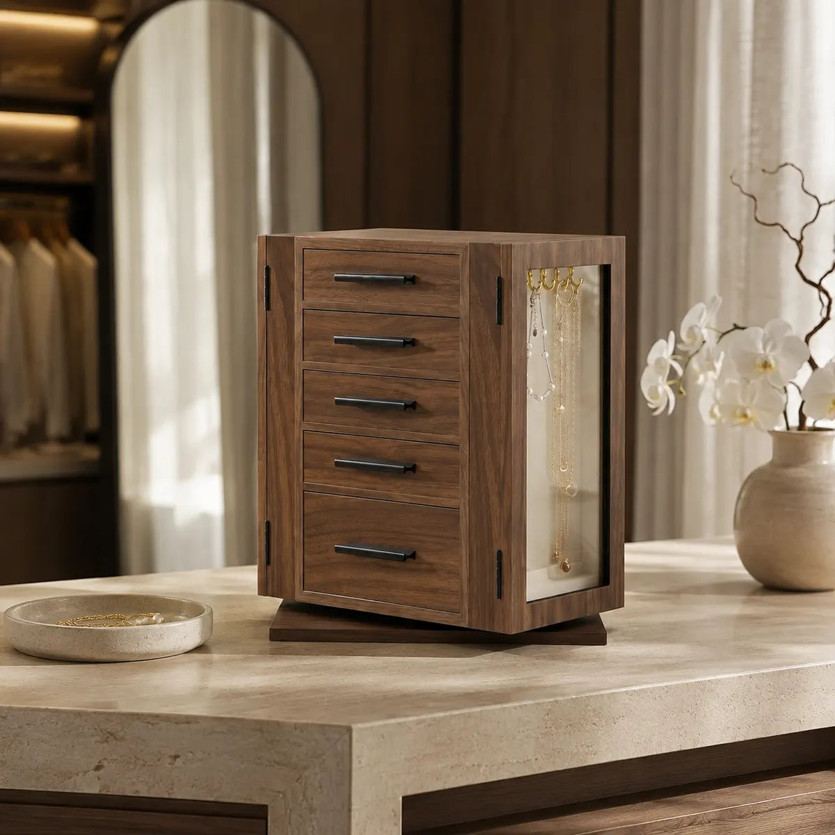 Gemkeepery Wooden 360° Rotating Jewelry Box
