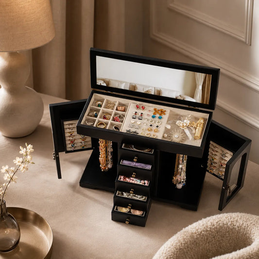 Gemkeepery Wooden Jewelry Box with Mirror