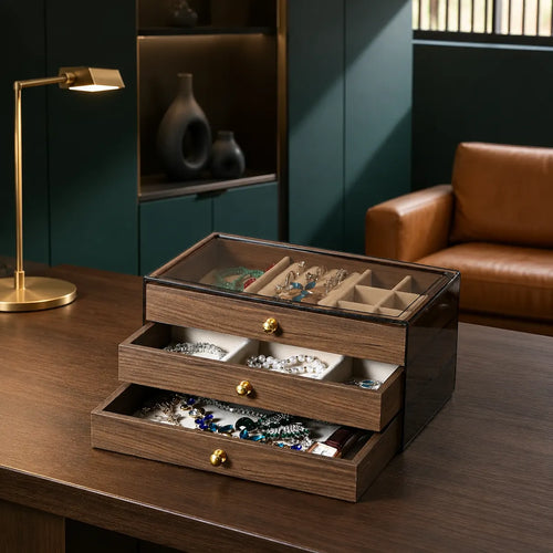Gemkeepery 3-Tier Wooden Jewelry Organizer Box