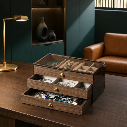 Gemkeepery 3-Tier Wooden Jewelry Organizer Box