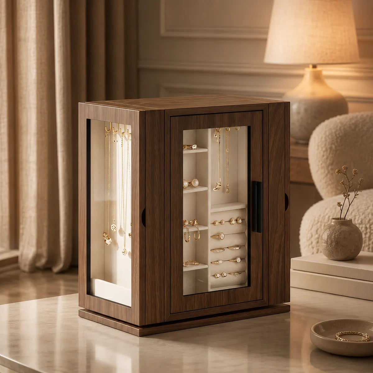 Gemkeepery Wooden 360° Rotating Jewelry Box