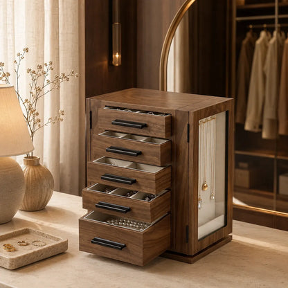 Gemkeepery Wooden 360° Rotating Jewelry Box