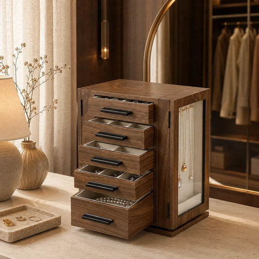Gemkeepery Wooden 360° Rotating Jewelry Box