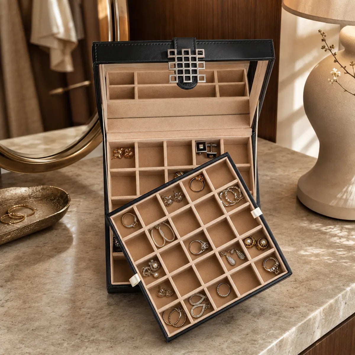 Gemkeepery 50-Slot 2-Layer Jewelry Box
