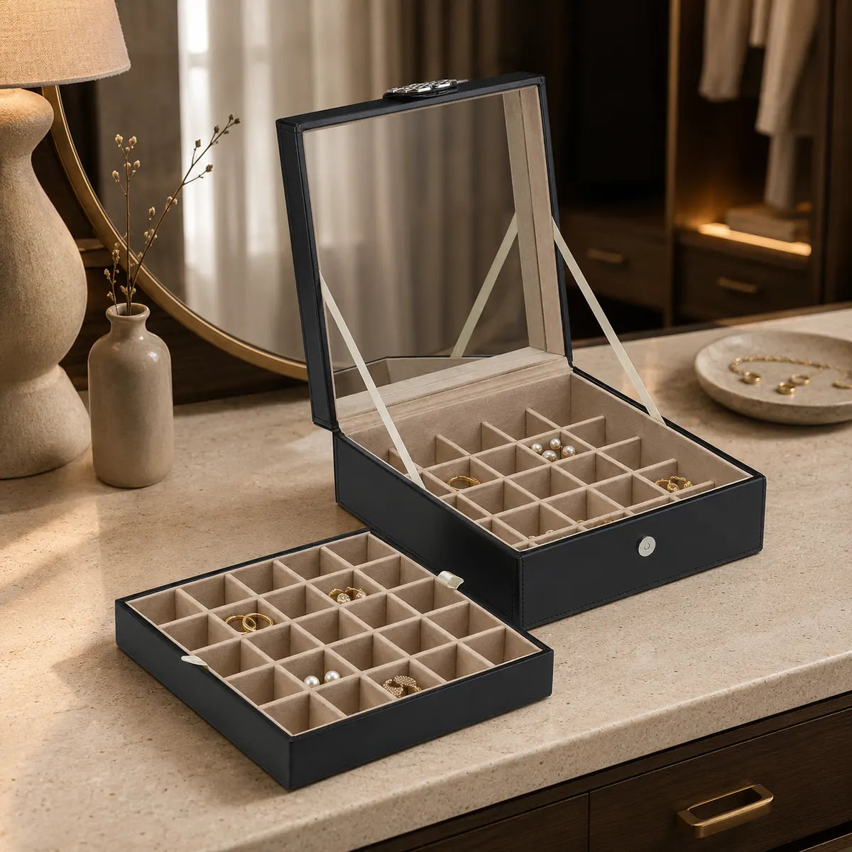Gemkeepery 50-Slot 2-Layer Jewelry Box