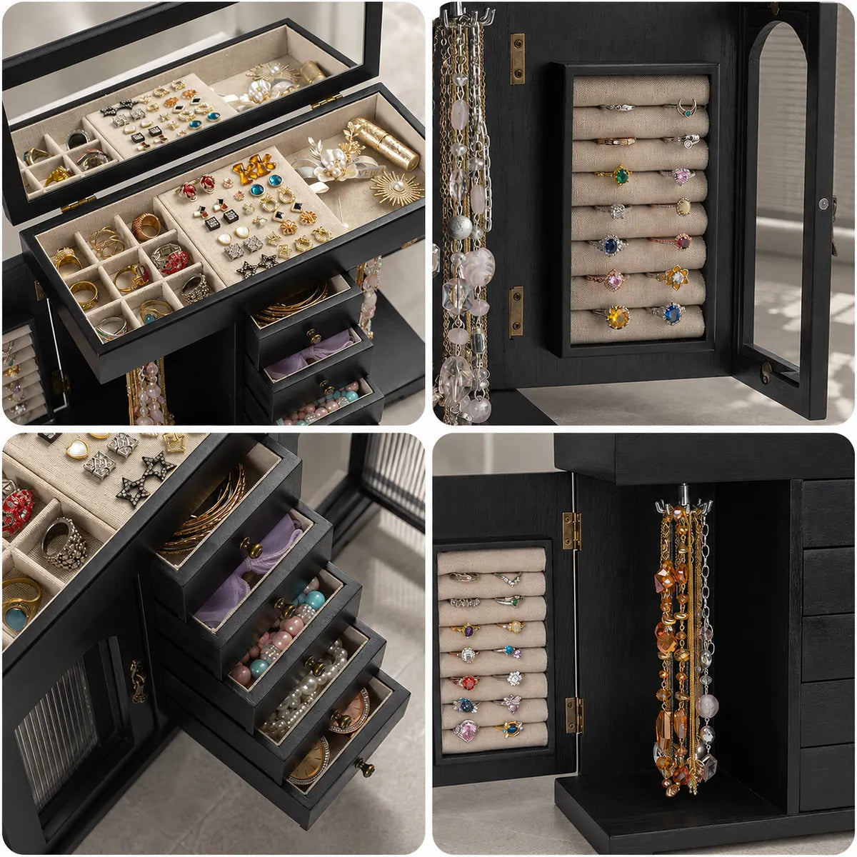 Gemkeepery Wooden Jewelry Box with Mirror