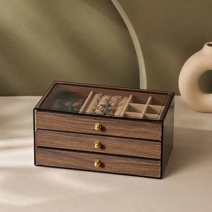 Gemkeepery 3-Tier Wooden Jewelry Organizer Box
