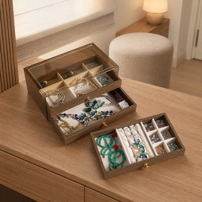 Gemkeepery 3-Tier Wooden Jewelry Organizer Box